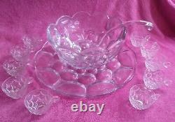 Vintage Heisey Whirlpool Punch Bowl Set Includes Bowl Underplate Ladle & 10 Cups
