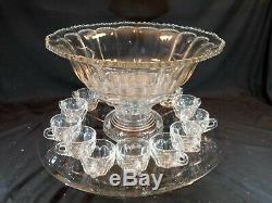 Vintage Huge 16 Flared Rim Punch Bowl Set With Stand, Underplate & 14 Cups