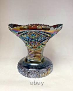 Vintage Imperial Amethyst Smoke Carnival Glass Punch Bowl Base Bellaire Pattern