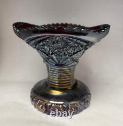 Vintage Imperial Amethyst Smoke Carnival Glass Punch Bowl Base Bellaire Pattern