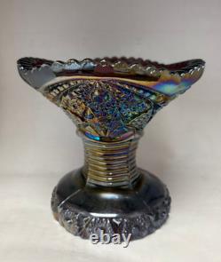 Vintage Imperial Amethyst Smoke Carnival Glass Punch Bowl Base Bellaire Pattern