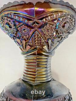 Vintage Imperial Amethyst Smoke Carnival Glass Punch Bowl Base Bellaire Pattern