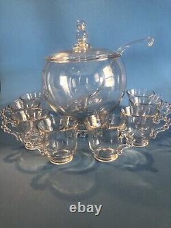 Vintage Imperial Candlewick Glass Family Punch Bowl Set With 8 Cups! 400/139/77