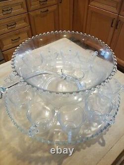 Vintage Imperial Candlewick Glass Punch Bowl Set with Ladle Underplate 11 Cups