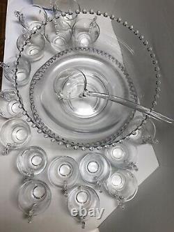 Vintage Imperial Candlewick Glass Punch Bowl Set with Ladle Underplate 16 Cups