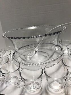 Vintage Imperial Candlewick Glass Punch Bowl Set with Ladle Underplate 16 Cups