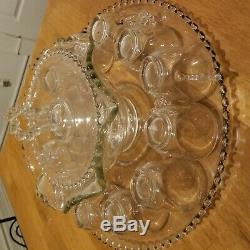 Vintage Imperial Candlewick Punch Bowl Set 12 Cups Glass Ladle