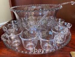 Vintage Imperial Candlewick glass 15 piece Punch Bowl Plate Ladle 12 Cups