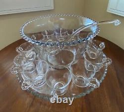 Vintage Imperial Candlewick glass 15 piece Punch Bowl Plate Ladle 12 Cups