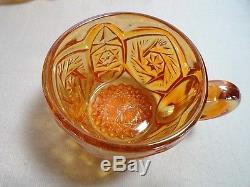 Vintage Imperial Carnival Glass 2 pc Punch Bowl Set 12 Cups Exquisite Marigold