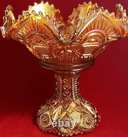 Vintage Imperial Carnival Glass Marigold Twins Punch Bowl + Base Bright Beauty