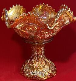 Vintage Imperial Carnival Glass Marigold Twins Punch Bowl + Base Bright Beauty