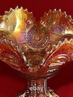 Vintage Imperial Carnival Glass Marigold Twins Punch Bowl + Base Bright Beauty