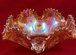 Vintage Imperial Carnival Glass Marigold Twins Punch Bowl + Base Bright Beauty