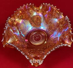 Vintage Imperial Carnival Glass Marigold Twins Punch Bowl + Base Bright Beauty