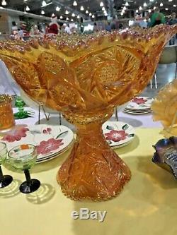 Vintage Imperial Carnival Marigold Glass Punch Bowl With Stand, Whirling Star