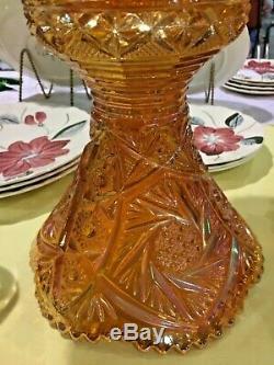 Vintage Imperial Carnival Marigold Glass Punch Bowl With Stand, Whirling Star