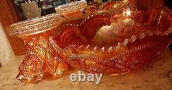 Vintage Imperial Carnival Marigold Punch Bowl & Stand Hobstars 13.5w×13.5h
