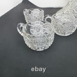 Vintage Imperial Glass Broken Arches EAPG Punch Bowl Set Pedestal Base & 6 cups