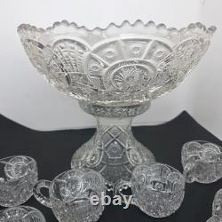 Vintage Imperial Glass Broken Arches EAPG Punch Bowl Set Pedestal Base & 6 cups