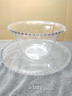 Vintage Imperial Glass Candlewick Punch Bowl Set Clear Beaded Underplate 11 Cups