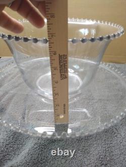 Vintage Imperial Glass Candlewick Punch Bowl Set Clear Beaded Underplate 11 Cups