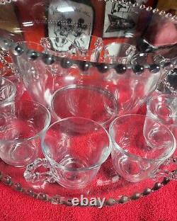 Vintage Imperial Glass Candlewick Punch Bowl Underplate 12 Cups Ball Knob