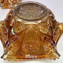 Vintage Imperial Glass Marigold Carnival Glass Punch Fruit Bowl Set w 6 Cups