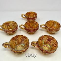 Vintage Imperial Glass Marigold Carnival Glass Punch Fruit Bowl Set w 6 Cups