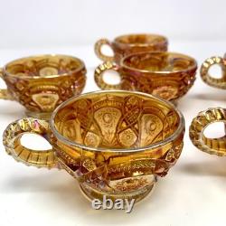 Vintage Imperial Glass Marigold Carnival Glass Punch Fruit Bowl Set w 6 Cups