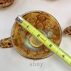 Vintage Imperial Glass Marigold Carnival Glass Punch Fruit Bowl Set w 6 Cups