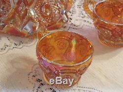 Vintage Imperial Glass Marigold Hobstar Punch Bowl 8 Pcs