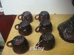 Vintage Imperial Glass Whirling Star Amethyst Punch Bowl Set 6 Cups