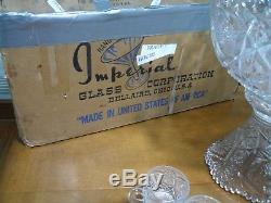 Vintage Imperial Glass Whirling Star Clear Punch Bowl Set 15 pc Complete in Box