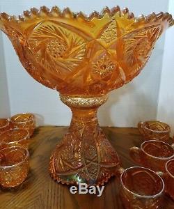 Vintage Imperial Glass Whirling Star Pedestal Punch Bowl 12 Cups Rubigold