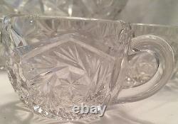 Vintage Imperial Glass Whirling Star Punch Bowl Set With 12 Cups & Ladle Clear
