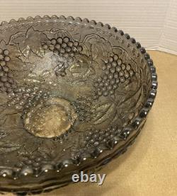 Vintage Imperial Grape Carnival Glass Smoke 12 inch Punch Bowl