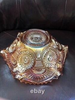 Vintage Imperial Marigold Carnival Glass 10 Ruffle Sawtooth Edge Punch Bowl