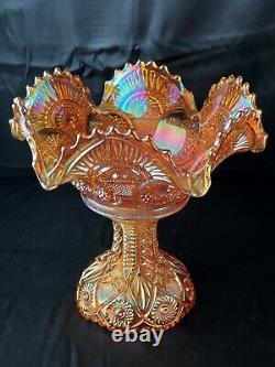 Vintage Imperial Marigold Carnival Glass Fruit / Punch Bowl With Pedestal
