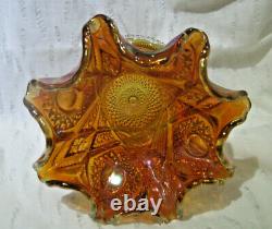 Vintage Imperial Marigold Carnival Glass Punch Bowl And Base