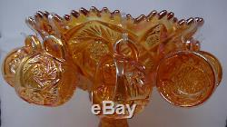 Vintage Imperial Marigold Carnival Glass Whirling Star 13 Piece Punch Bowl