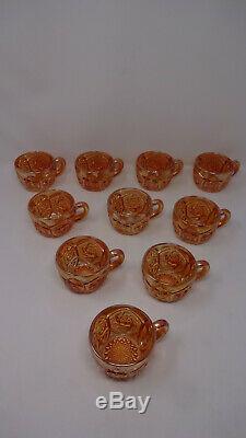 Vintage Imperial Marigold Carnival Glass Whirling Star 13 Piece Punch Bowl