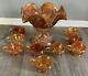 Vintage Imperial Style Punch Bowl, Base, & 9 Cups Orange Carnival Glass Marigold
