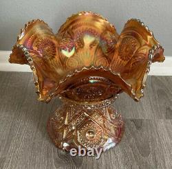 Vintage Imperial Style Punch Bowl, Base, & 9 Cups Orange Carnival Glass Marigold
