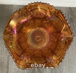 Vintage Imperial Style Punch Bowl, Base, & 9 Cups Orange Carnival Glass Marigold