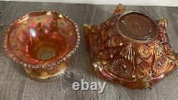 Vintage Imperial Style Punch Bowl, Base, & 9 Cups Orange Carnival Glass Marigold