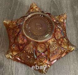 Vintage Imperial Style Punch Bowl, Base, & 9 Cups Orange Carnival Glass Marigold