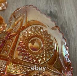 Vintage Imperial Style Punch Bowl, Base, & 9 Cups Orange Carnival Glass Marigold