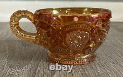 Vintage Imperial Style Punch Bowl, Base, & 9 Cups Orange Carnival Glass Marigold