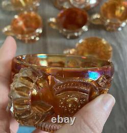 Vintage Imperial Style Punch Bowl, Base, & 9 Cups Orange Carnival Glass Marigold